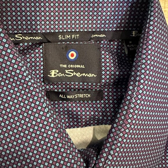 BEN SHERMAN MENS BLUE AND PURPLE LONG SLEEVE BUTTON SHIRT NEW SLIM FIT 15/15 1/2 - Picture 7 of 11